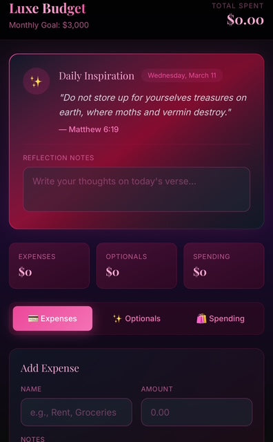 Expense tracker with daily biblical quotes